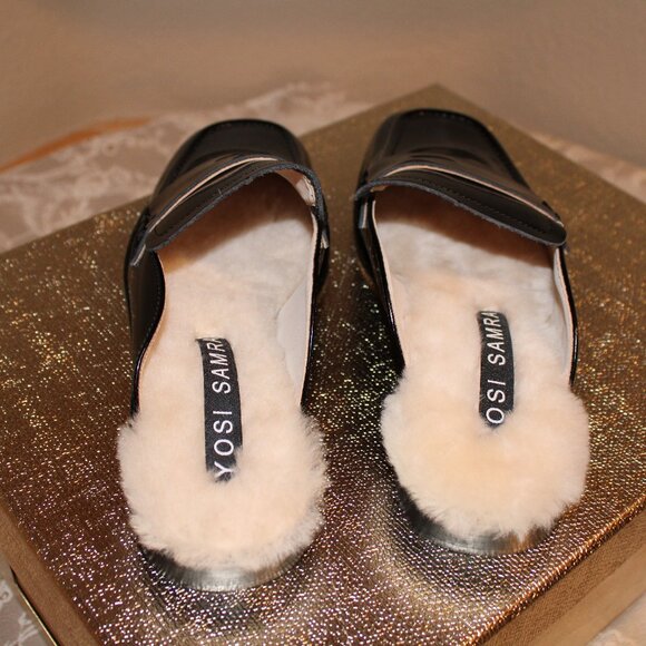 Yosi Samra Odessa Black leather and Shearling Loafer Mule - Picture 5 of 9